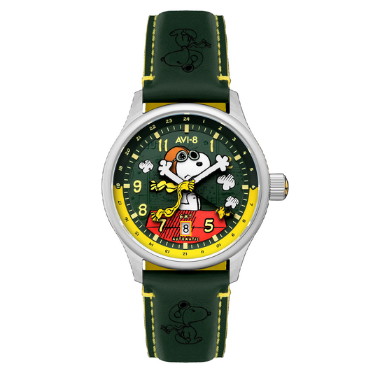 Montre AVI-8 Hawker Hurricane Kent Peanuts Snoopy Flying GMT Winter Green AV-4136-04