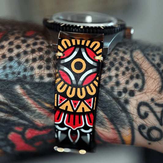 Bracelet Montre CARLINGUE cuir imprimé - Mandala Tattoo X Mors MANDALA20