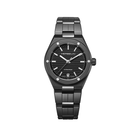 Montre Herbelin Cap Camarat automatique céramique noir mat 1545BCRN14M vue de face