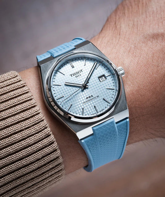 Bracelet Montre Delugs Caoutchouc CTS Bleu Clair Tissot PRX 40 mm