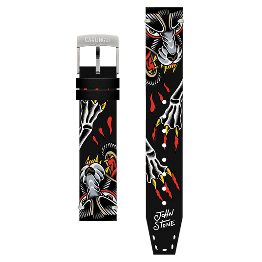 Bracelet Montre CARLINGUE Cuir Imprimé - Black Wolf Tattoo X J. Stone BLACKWOLF18