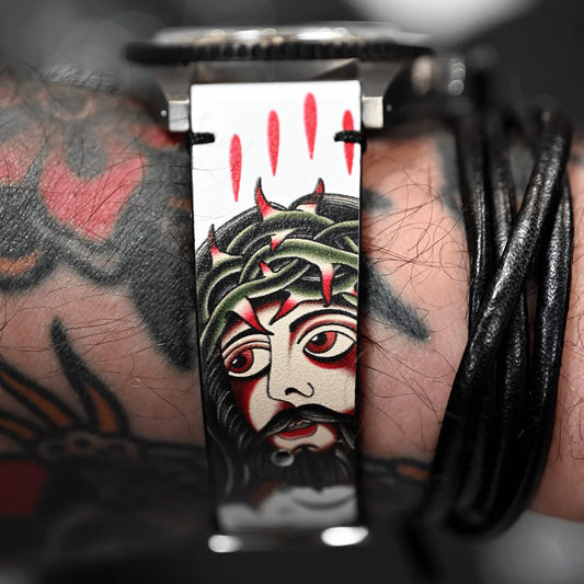 Bracelet Montre CARLINGUE Cuir Imprimé - Cristo Tattoo X A. Pennella CRISTO20