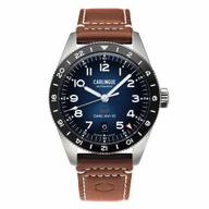 Montre CARLINGUE GMT Aviation 01 Bleu & Cuir Cognac CT-002-C