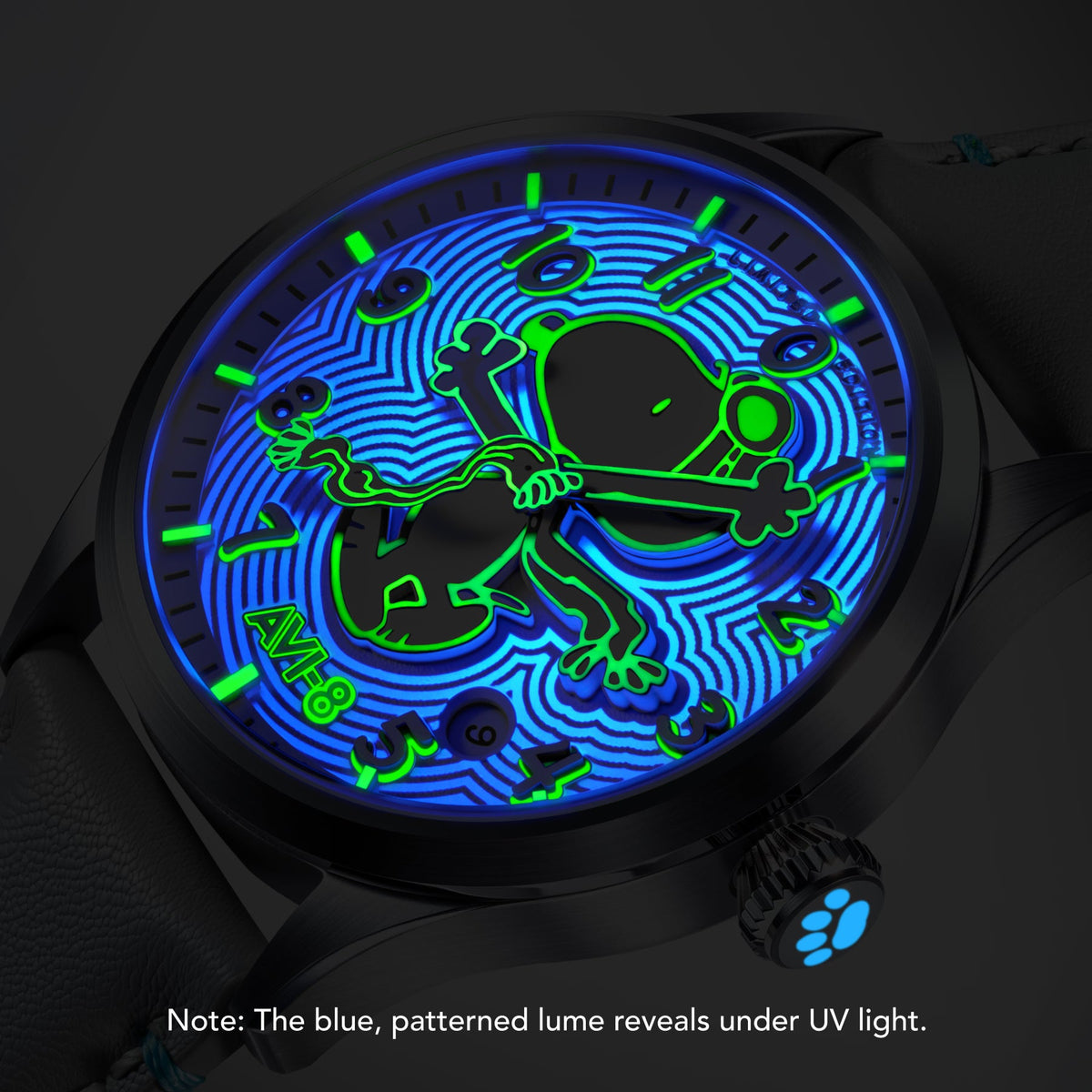 AVI-8 Snoopy AV-4156-01 détail de la montre automatique