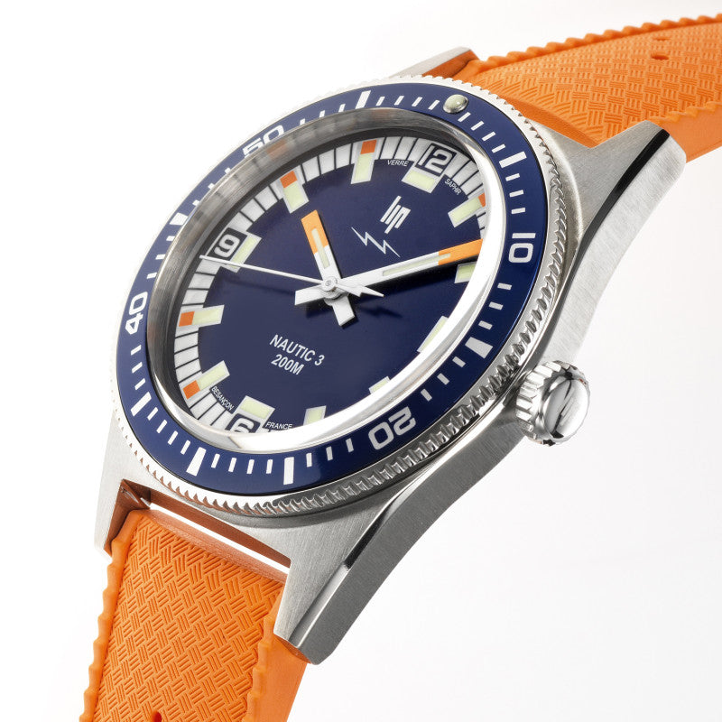 Boîtier acier et bracelet Tropic orange de la montre LIP Nautic 3 671861