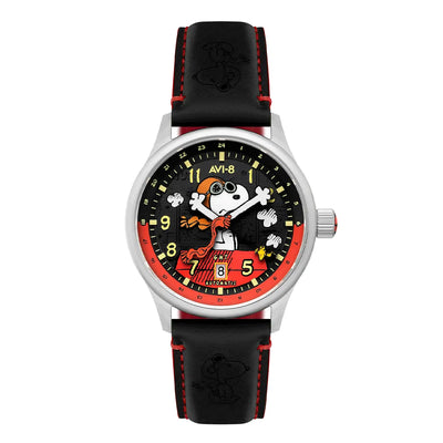 Image de Montre AVI-8 Hawker Hurricane Kent Peanuts Snoopy Flying GMT Doghouse Red AV-4136-01